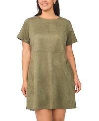 Vince Camuto Plus Paneled Exposed Stitching Shift Mini Dress