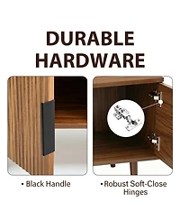 Rainsken Fluted Tv Stands, with Storage and Open Shelves, Mid Century Modern Entertainment Center, for Living Room, Bedroom