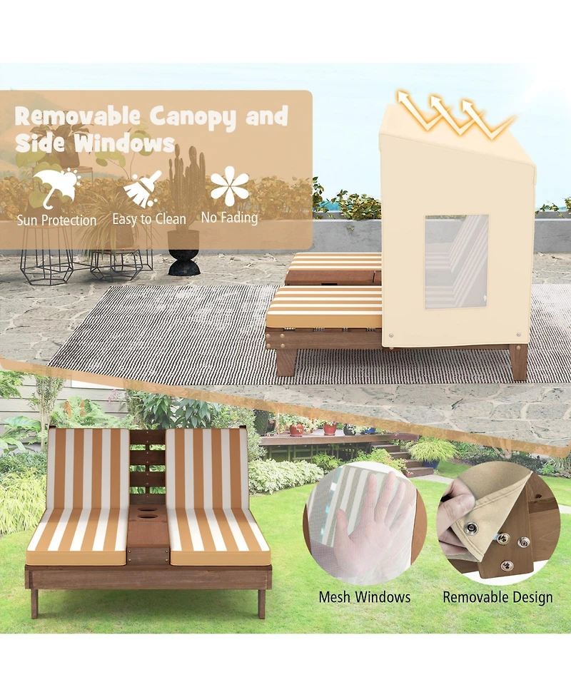 Sugift Kids Double Patio Lounge Chair with Detachable Canopy and Cup Holders, 37 x 33.5 in