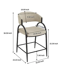 Rainsken 25 inch Seat Height Modern Fabric Bar Stools, Counter Height Chairs Set of 2 with Curved Backrest and Metal Frame for Kitchen Island