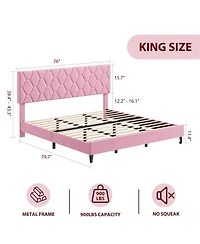 homfan Bed Frame with Upholstered Headboard, Heavy-Duty Platform Bed Frame with Strong Wood Slats, No Box Spring Needed, Noise Free, Easy Assembly