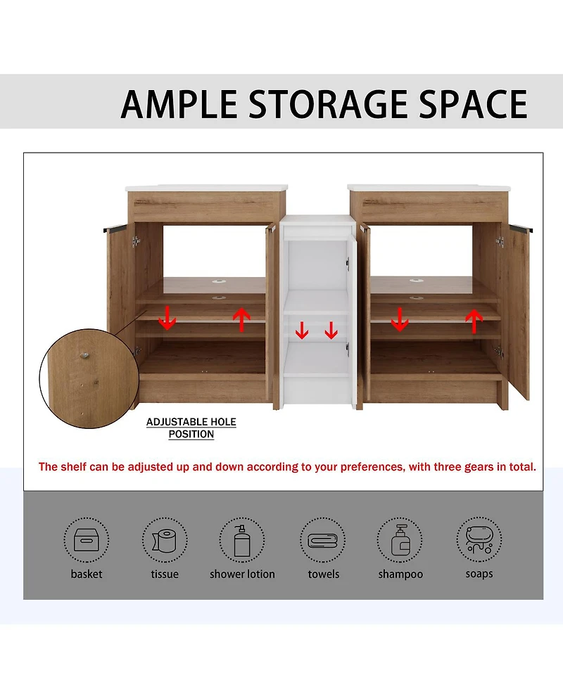 Sillysis Freestanding Double Bathroom Vanity Set with Ceramic Sinks, Plywood Cabinets, Center Storage for Modern Bathrooms