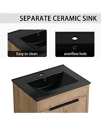 Sillysis Freestanding Double Bathroom Vanity Set with Ceramic Sinks, Plywood Cabinets, Center Storage for Modern Bathrooms