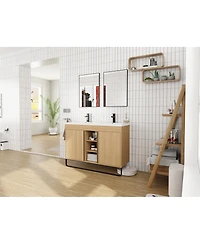 Sillysis 47.6 Inch Freestanding Double Sink Bathroom Vanity with Soft Close Doors, Open Shelves and Storage Boxes, Modern Plywood Cabinet