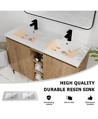 Sillysis 47.6 Inch Freestanding Double Sink Bathroom Vanity with Resin Basin, Adjustable Shelves and Open Storage, Modern Design