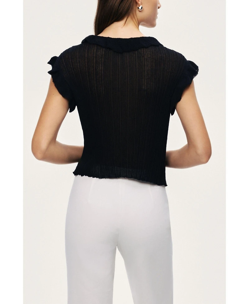 Nocturne Women's Ruffled V-Neck Sheer Blouse