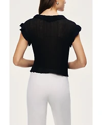 Nocturne Women's Ruffled V-Neck Sheer Blouse