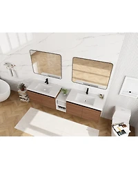 Sillysis Wall Mounted Double Bathroom Vanity with Dual Resin Sinks Open Storage Shelves for Modern Master Bath