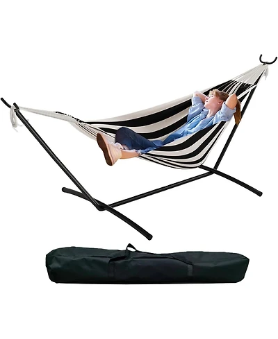 gaomon Double Hammock with Stand - Heavy Duty 450lbs Capacity, Portable Cotton Hammock for Two Adults, Indoor and Outdoor Use with Travel Bag