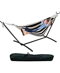 gaomon Double Hammock with Stand - Heavy Duty 450lbs Capacity, Portable Cotton Hammock for Two Adults, Indoor and Outdoor Use with Travel Bag