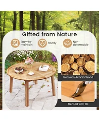 Sugift 5-Piece Acacia Wood 53 in Round Dining Set with Umbrella Hole