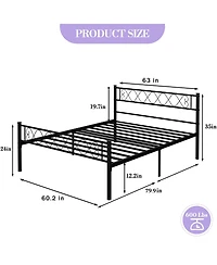homfan Metal Platform Bed Frame with Headboard and Footboard, Metal Slats, 13.7 Inch Underbed Storage