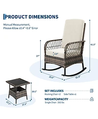 gaomon 3-Piece Patio Furniture Set 2 Rocking Chairs and Glass Table, Outdoor Wicker Seating