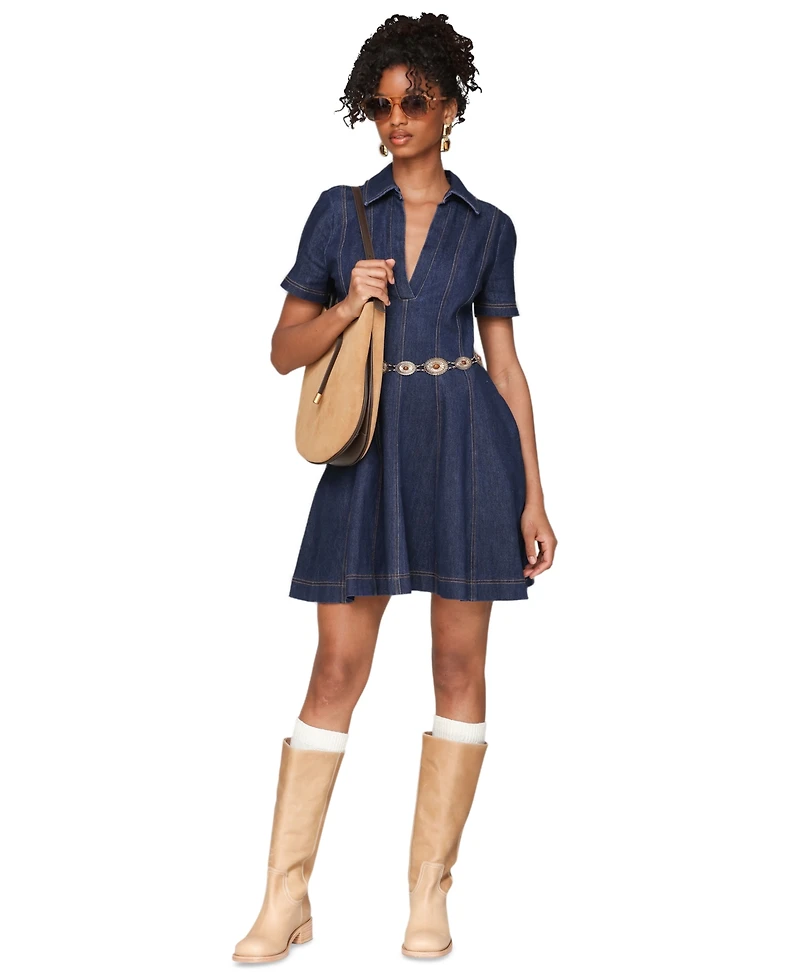 Avec Les Filles Women's Red Fit-and-Flare Collared Mini Dress