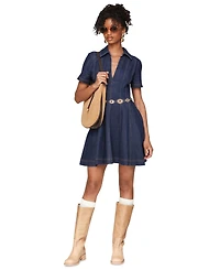 Avec Les Filles Women's Red Fit-and-Flare Collared Mini Dress