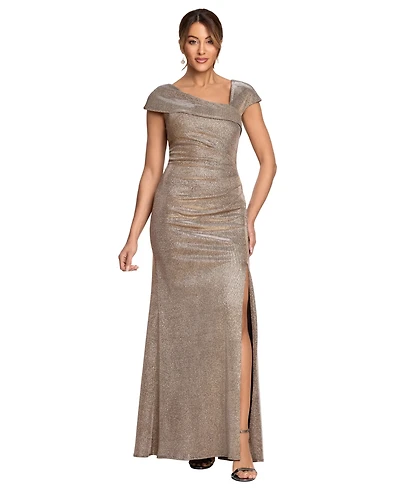 Xscape Petite Glitter Metallic Asymmetrical Sheath Ball Gown
