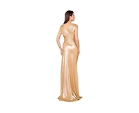 Lara Women's V-Neck Metallic Dress with Slit