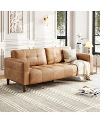 homfan 3-Seater Sofa, 83" Wide Faux Leather Sofa with Spring Cushion, Modern Sofa with Deep Seats and 2 Removable Back Cushions for Living Room