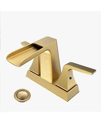 Midola Two Handle 4 Inch Centerset Waterfall Bathroom Sink Faucet, Brushed Golden