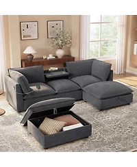 Streamdale Furniture 98'' Modular U-Shaped Sectional Sofa with Storage Ottoman and Charging Ports