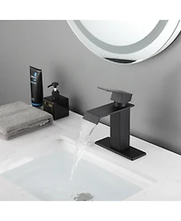 Midola Waterfall Spout Bathroom Faucet,Single Handle Bathroom Vanity Sink Faucet