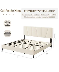 homfan Modern Upholstered Platform Bed Frame with Adjustable Headboard – Wooden Slats, No Box Spring Needed, Easy Assembly, Bedroom Furniture