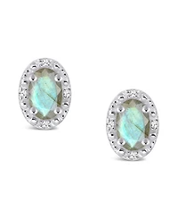 Onyx & Diamond Accent Oval Stud Earrings Sterling Silver (Also Labradorite Turquoise)