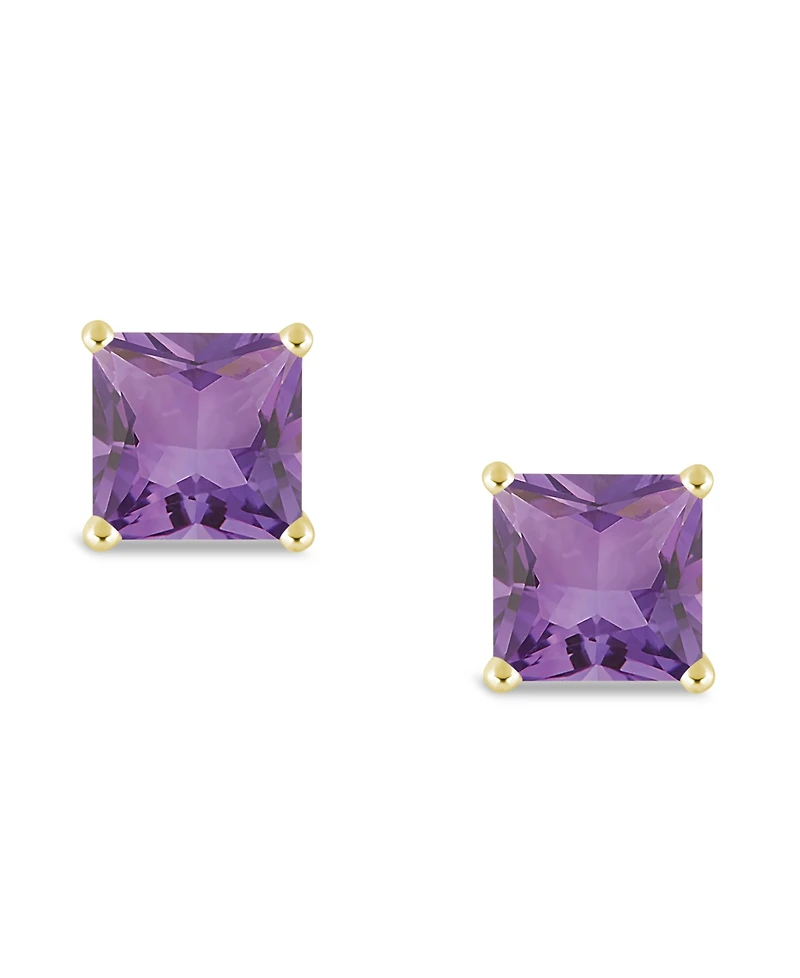 Princess-cut Gemstone Stud Earrings 14K Yellow Gold