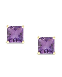 Princess-cut Gemstone Stud Earrings 14K Yellow Gold