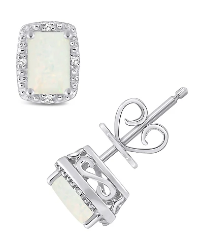 Diamond Accent & Opal (3/4 ct. t.w.) Stud Earrings in Sterling Silver (Also Available in Aquamarine)