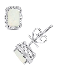 Diamond Accent & Opal (3/4 ct. t.w.) Stud Earrings in Sterling Silver (Also Available in Aquamarine)