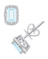 Diamond Accent & Opal (3/4 ct. t.w.) Stud Earrings Sterling Silver (Also Available Aquamarine)