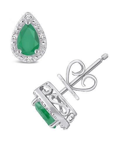 Emerald (3/4 ct. t.w.) and Diamond Accent Stud Earrings in Sterling Silver