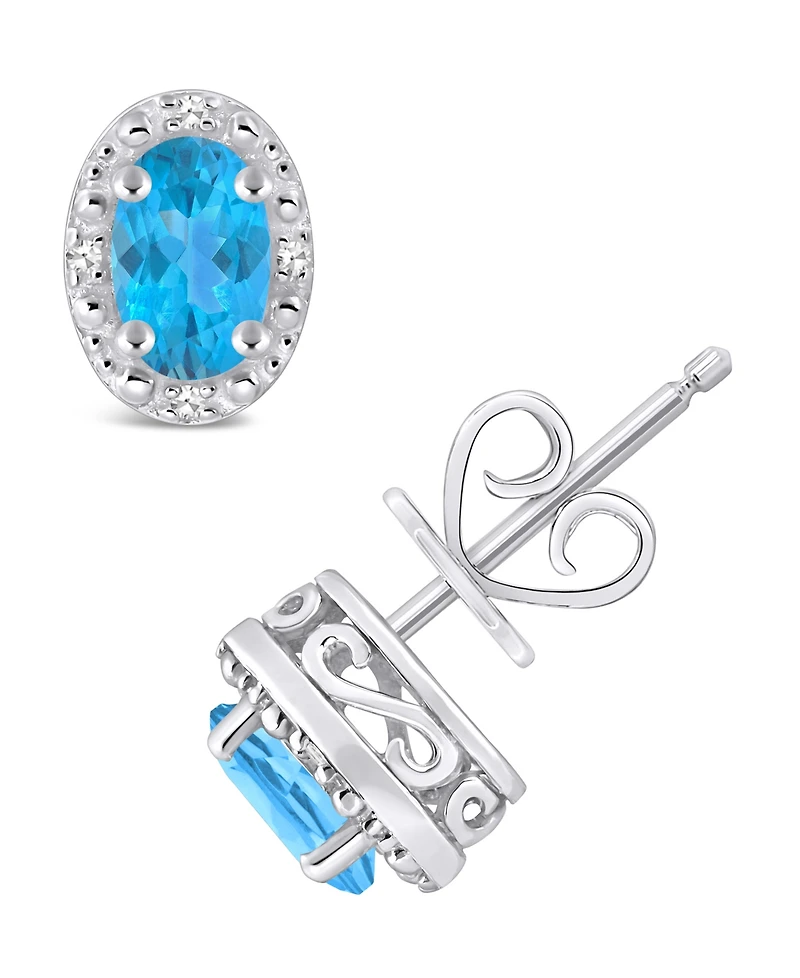 Swiss Blue Topaz (1-1/8 ct. t.w.) and Diamond Accent Stud Earrings in Sterling Silver