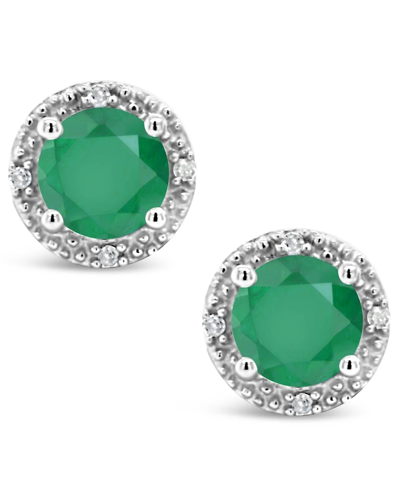 Emerald (1 ct. t.w.) and Diamond Accent Stud Earrings in Sterling Silver