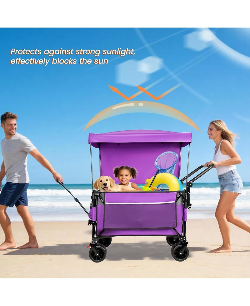 Streamdale Furniture Multi-Functional Folding Wagon Cart with Canopy All-Terrain Wheels