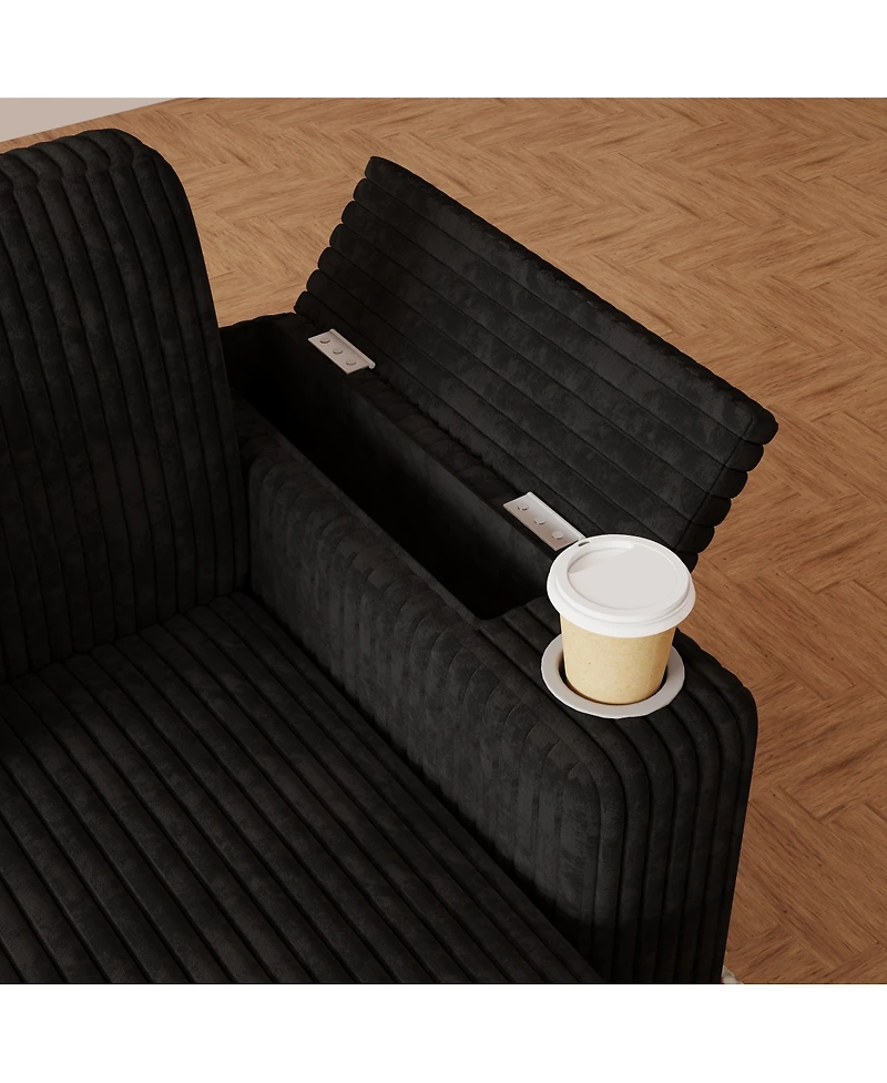 Streamdale Furniture 100'' U-Shaped Corduroy Sofa Bed with Usb Storage and Cup Holders