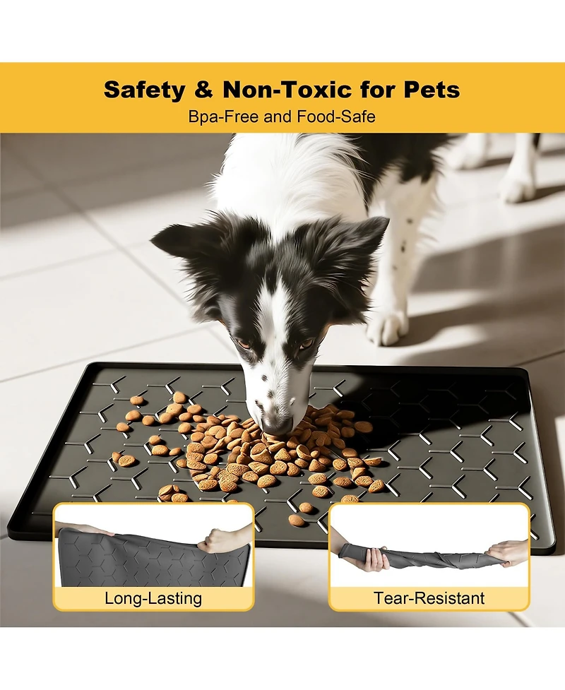 Aronkl Silicone Pet Feeding Mat Waterproof Non-Slip Raised Edge Easy Clean for Dogs Cats