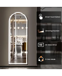 Busdays 64x21 Inch Arched Led Full Length Mirror Aluminum Frame Polished Glass Floor Mirror for Bedroom