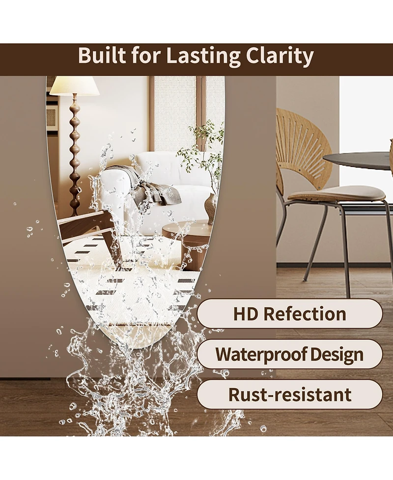 Midola 63 x 24 Inch Oval Full-Length Wall Mirror, Copper-Free Hd Glass, Shatterproof and Moisture-Resistant, Vertical Hanging or Adhesive Mount