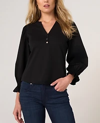 Liverpool Los Angeles Women's Puff-Sleeve Knit-To-Woven Top