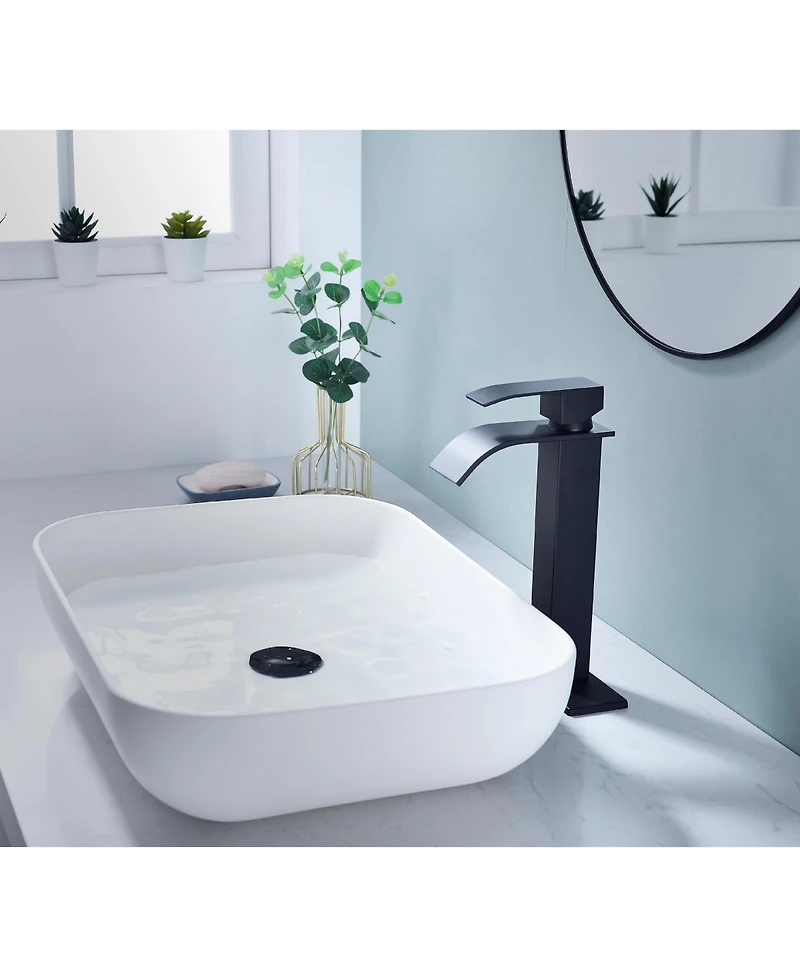 Phying Waterfall Spout Bathroom Sink Single Handle Faucet with Pop-Up Drain