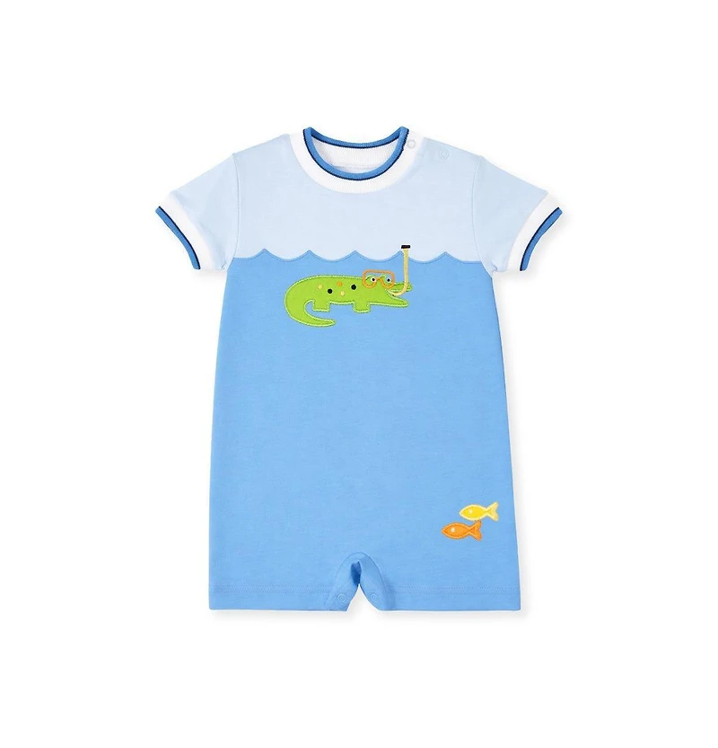 Florence Eiseman Baby Boy Knit Shortall With Scuba Alligator
