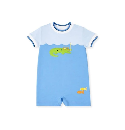 Florence Eiseman Baby Boy Knit Shortall With Scuba Alligator