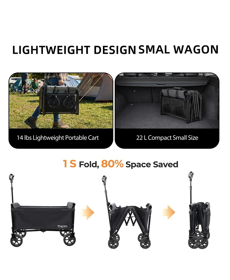 Streamdale Furniture Upgraded Convertible Folding Wagon with Wide Wheels 220Lbs Capacity