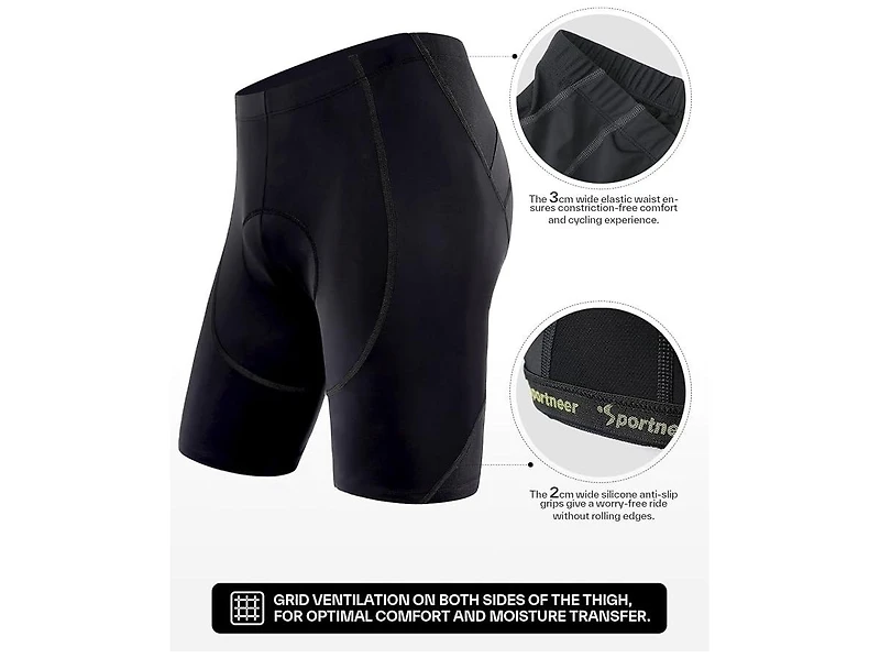 Sportneer Padded Bike Shorts for Men – Large, 4D Padding, Breathable and Absorbent, Mens Bicycle Cycling Biking Clothing Shorts