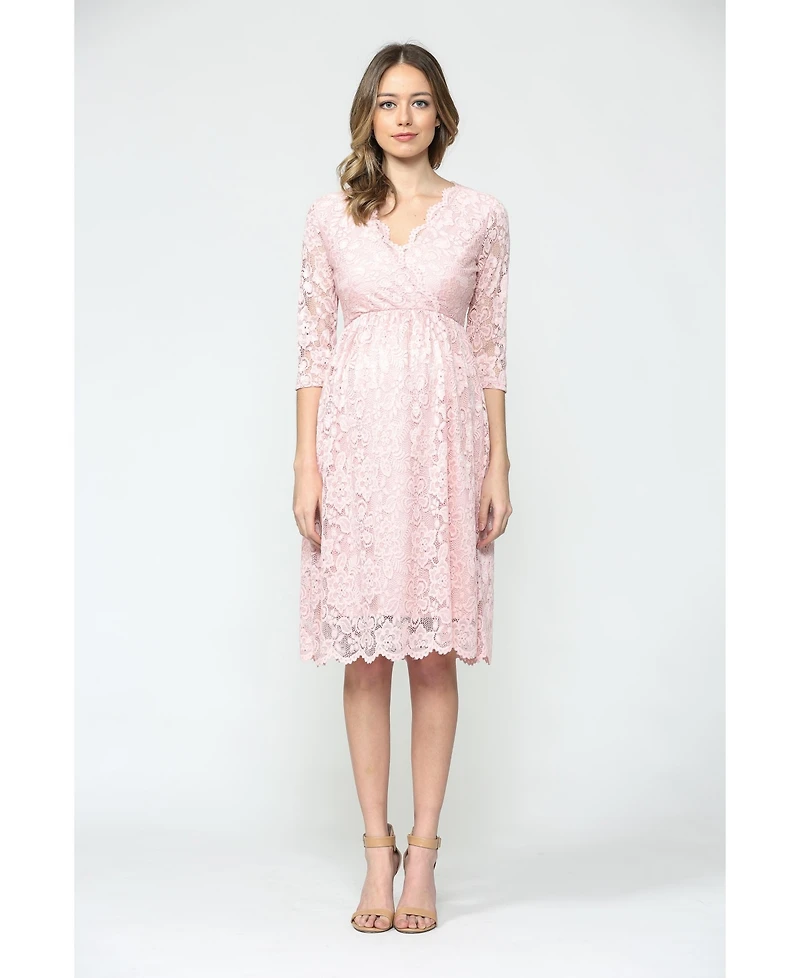 Hello Miz Women's Maternity Floral Lace Wrap Nursing Dress with 3/4 Sleeves