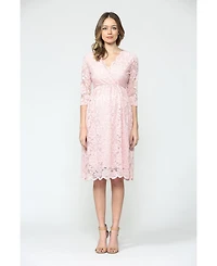 Hello Miz Women's Maternity Floral Lace Wrap Nursing Dress with 3/4 Sleeves