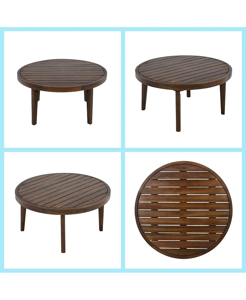 Asagikoiai Outdoor Acacia Wood Rope Patio Sofa Set with Water Repellent Cushions