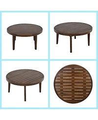 Asagikoiai Outdoor Acacia Wood Rope Patio Sofa Set with Water Repellent Cushions